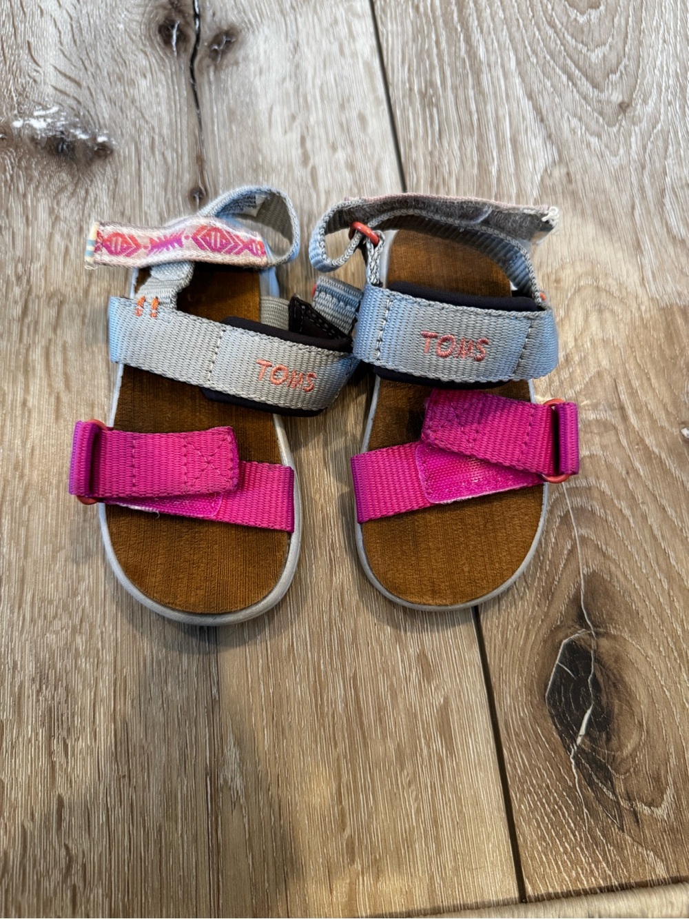 Toms Kids Pink and Gray Velcro Strap Sandals